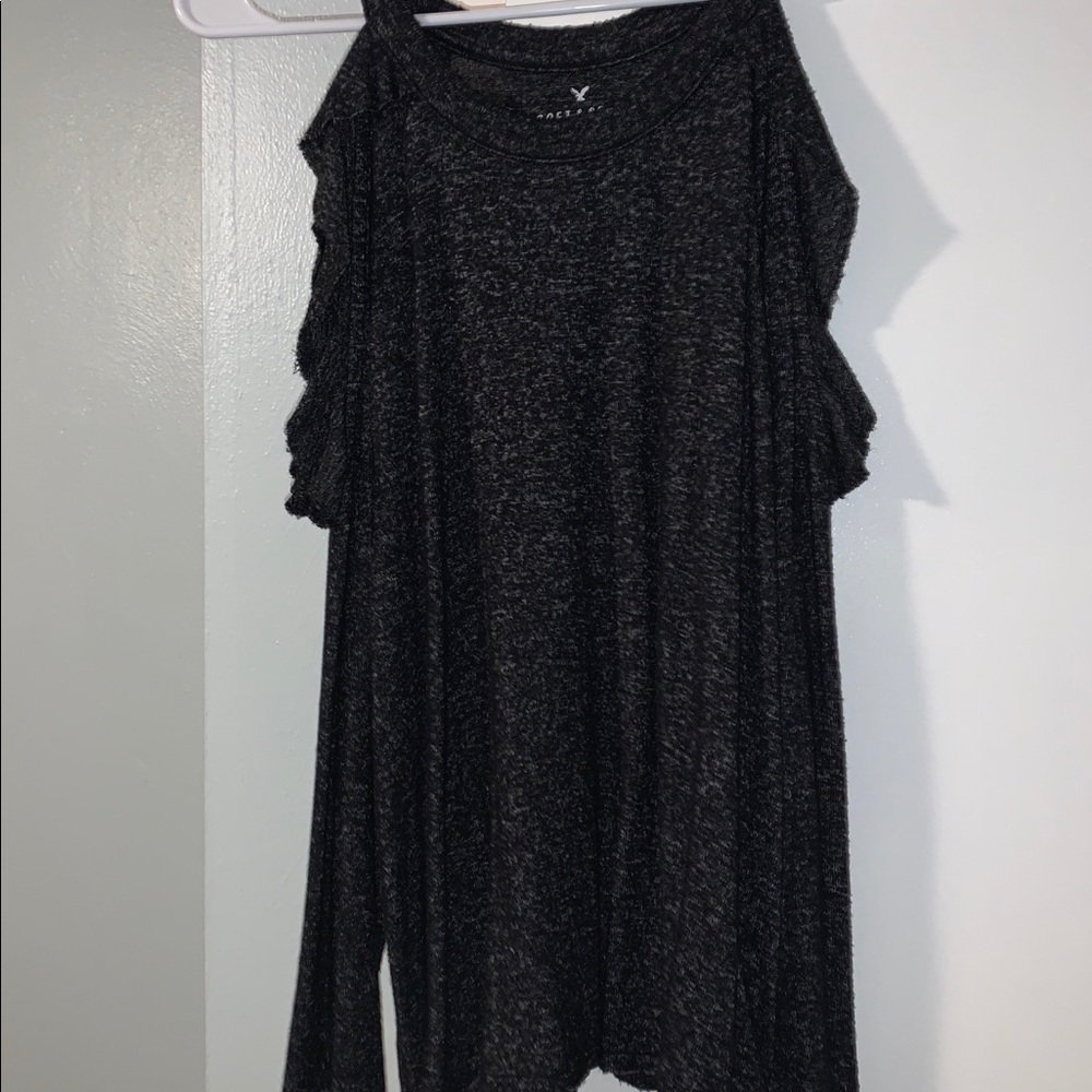 Dark Grey Cold Shoulder Top